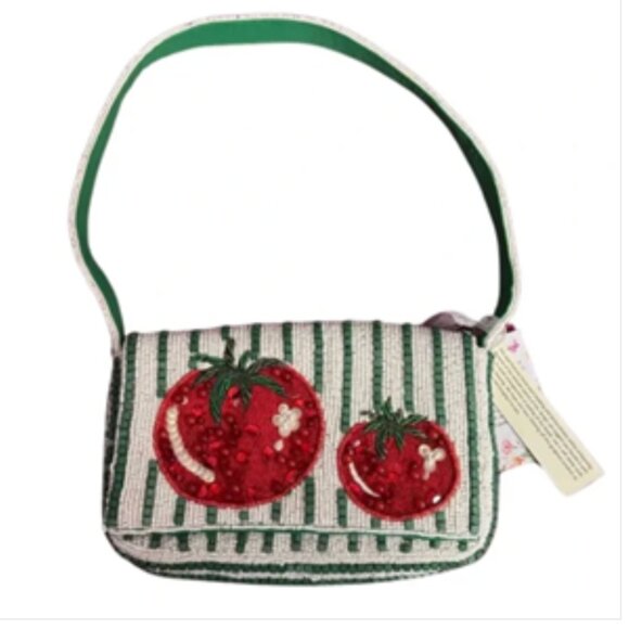 Handcrafted in India Viral Tik Tok Beaded Tomato Striped Shoulder Handbag NWT - Picture 1 of 6